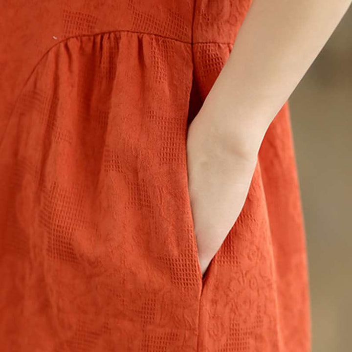 Sukienka midi z krótkim rękawem i kieszeniami, wykonana z gładkiej żakardowej bawełny i lnu, z motywem Buddha Stones - image 17