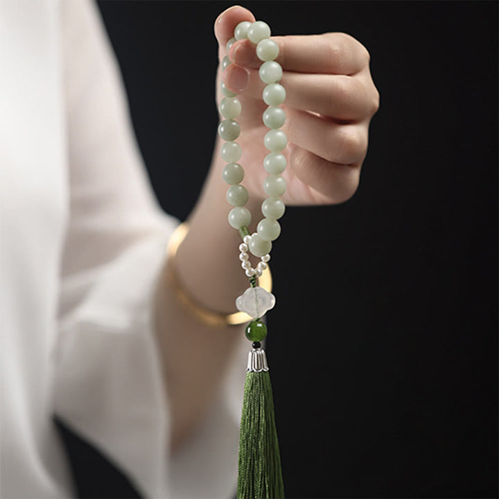 Buddha Stones Koraliki Jadeitowe Perły Frędzle Dobrobytu Mala Nadgarstek