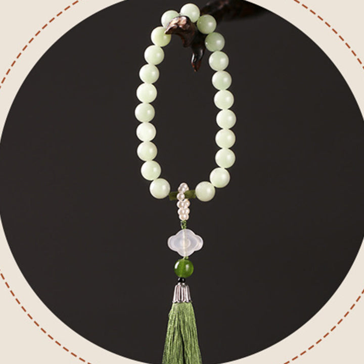 Buddha Stones Koraliki Jadeitowe Perły Frędzle Dobrobytu Mala Nadgarstek