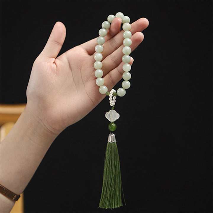 Buddha Stones Koraliki Jadeitowe Perły Frędzle Dobrobytu Mala Nadgarstek