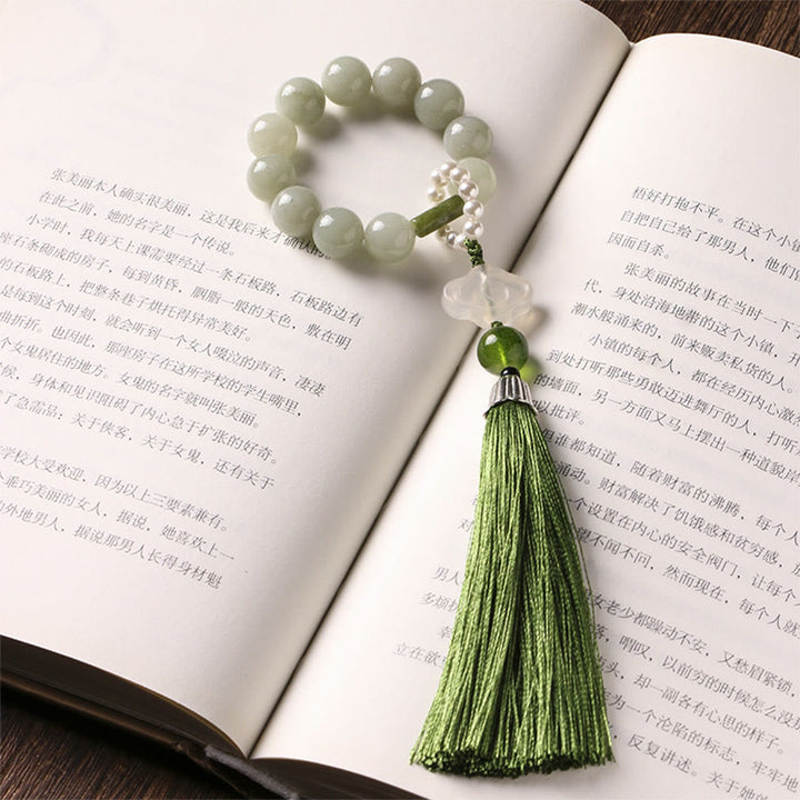 Buddha Stones Koraliki Jadeitowe Perły Frędzle Dobrobytu Mala Nadgarstek