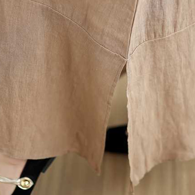 Sukienka midi z bawełny i lnu Buddha Stones wiosenna, prosta, nieregularna, bez rękawów, z kieszeniami - image 9