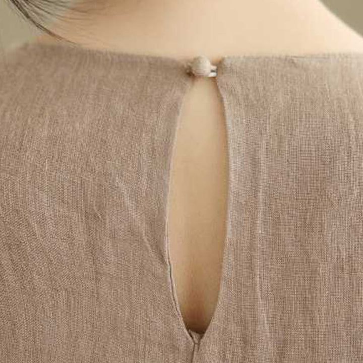 Sukienka midi z bawełny i lnu Buddha Stones wiosenna, prosta, nieregularna, bez rękawów, z kieszeniami - image 7