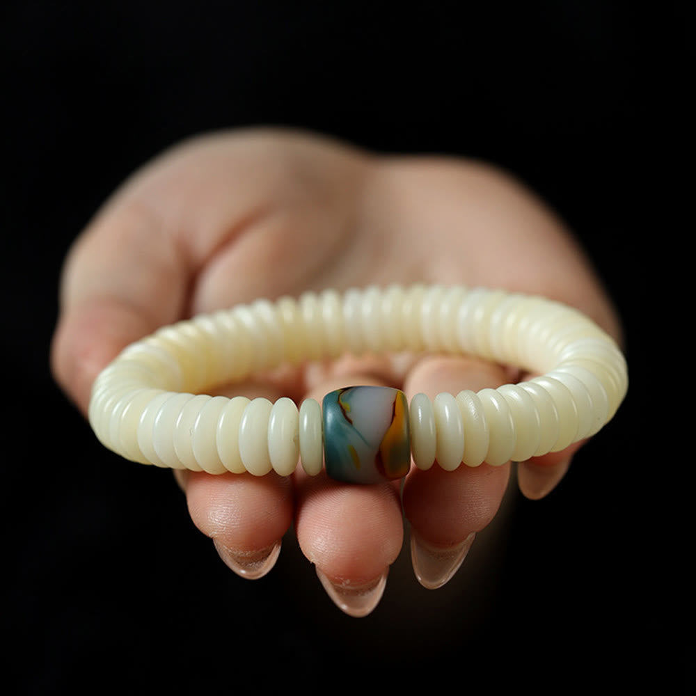 Buddha Stones Naturalne Białe Nasiona Kamienia Bodhi Mądrość Tassel Bransoletka Mala Na Nadgarstek