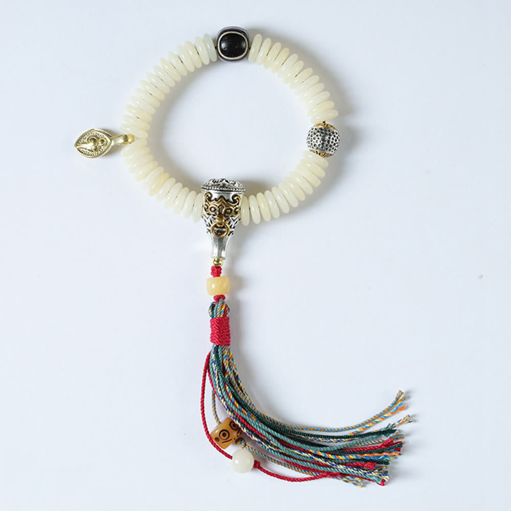 Buddha Stones Naturalne Białe Nasiona Kamienia Bodhi Mądrość Tassel Bransoletka Mala Na Nadgarstek
