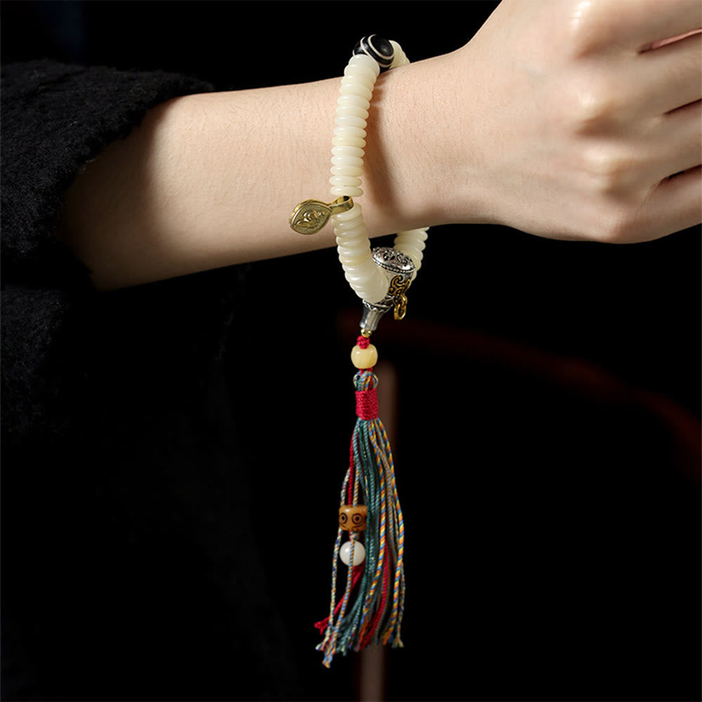 Buddha Stones Naturalne Białe Nasiona Kamienia Bodhi Mądrość Tassel Bransoletka Mala Na Nadgarstek