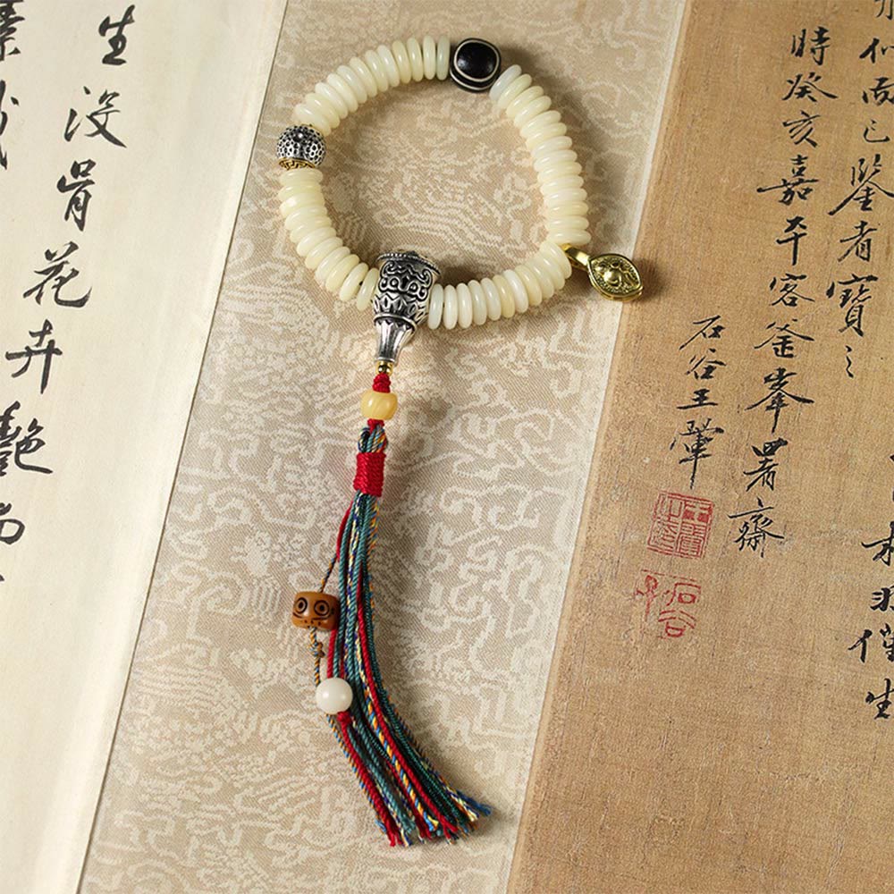 Buddha Stones Naturalne Białe Nasiona Kamienia Bodhi Mądrość Tassel Bransoletka Mala Na Nadgarstek