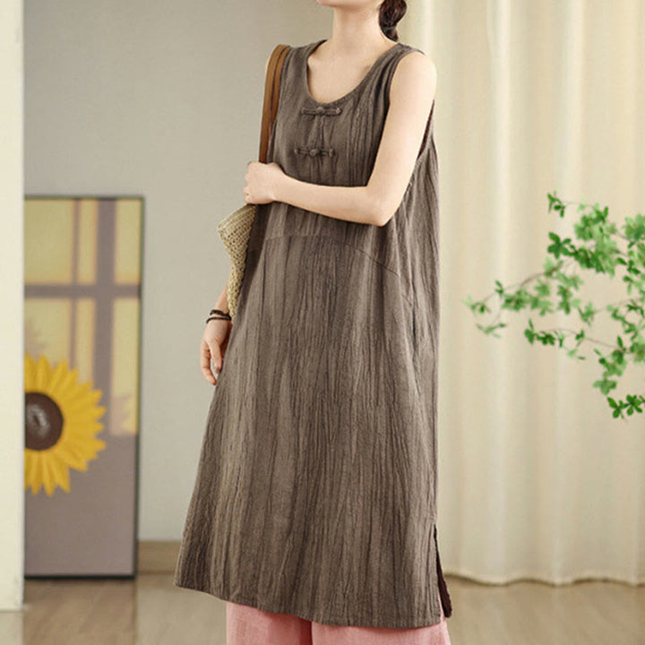 Sukienka midi z ramii z chińskimi guzikami żaby i Buddha Stones , swobodna, barwiona metodą tie-dye, z kieszeniami - Dębnik - US8-10，UK/AU12-14，EU40-42 (2XL) - image 18