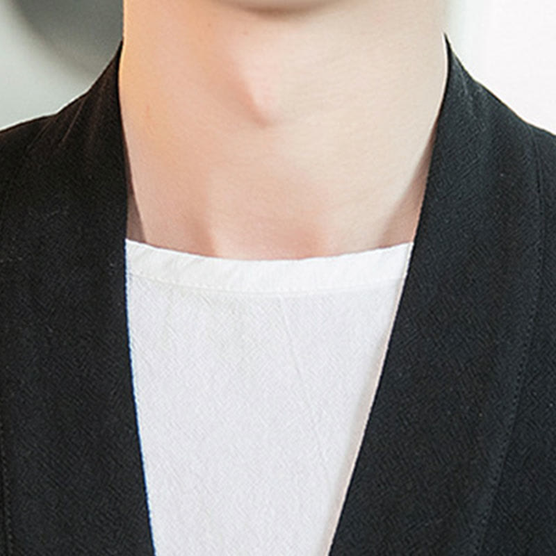 Buddha Stones, prosta chińska kurtka z żabą i guzikami, bawełniano-lniane, męska, kimono z rękawami trzy czwarte - image 15