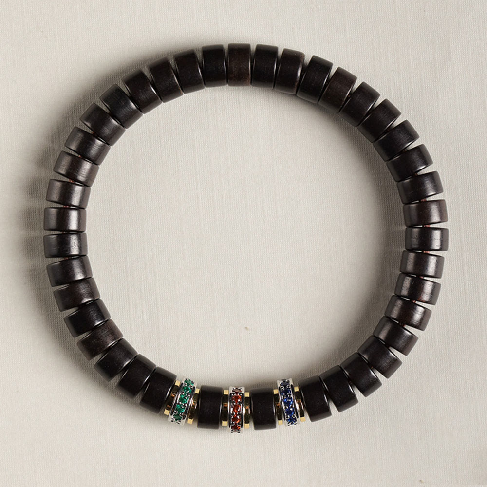 Bransoletka Buddha Stones Ebony Wood Small Leaf Red Sandałowiec Cyrkon Peace