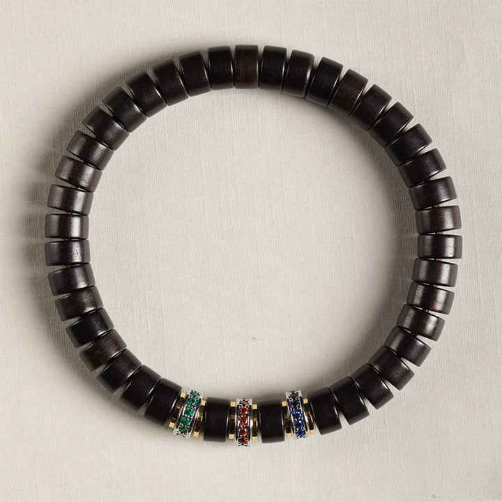 Bransoletka Buddha Stones Ebony Wood Small Leaf Red Sandałowiec Cyrkon Peace