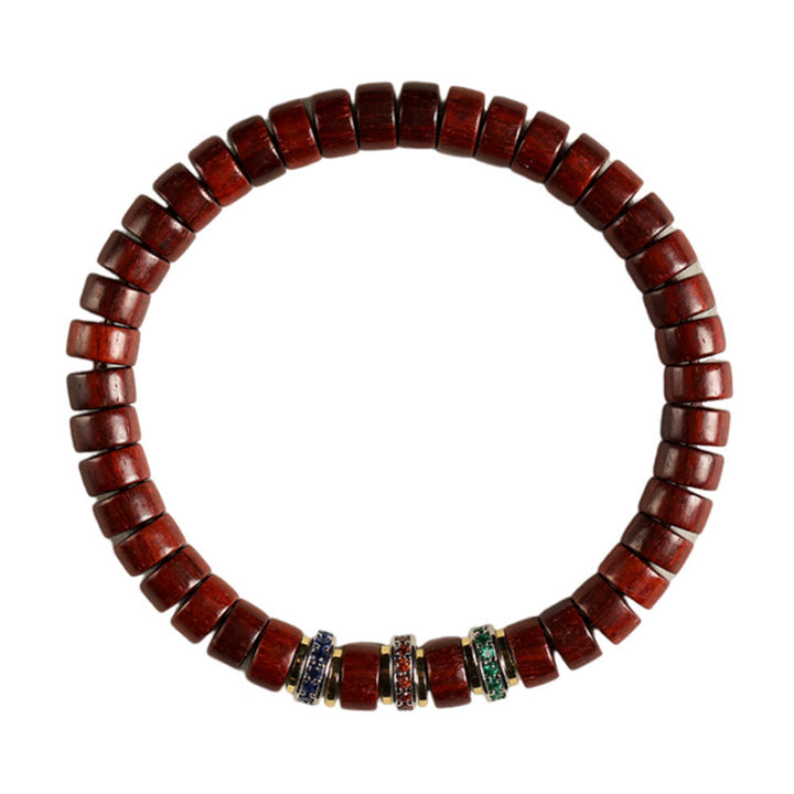 Bransoletka Buddha Stones Ebony Wood Small Leaf Red Sandałowiec Cyrkon Peace