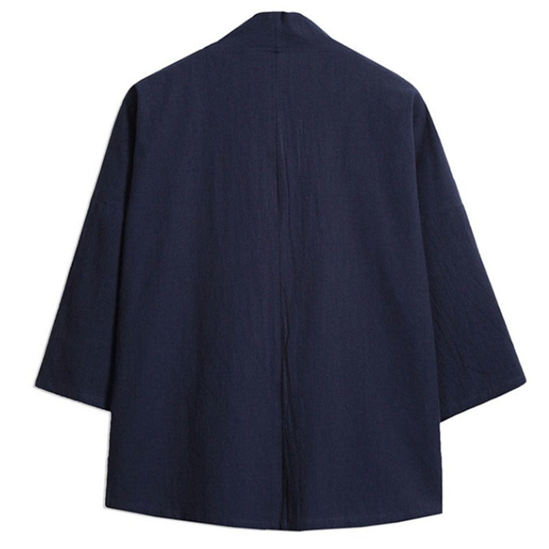 Męska kurtka z bawełny i lnu z haftowanymi Buddha Stones , z otwartym przodem i rękawami trzy czwarte, kimono - image 9