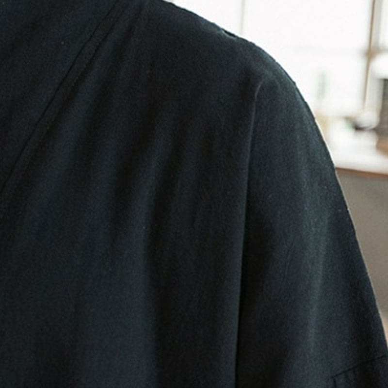 Męska kurtka z bawełny i lnu z haftowanymi Buddha Stones , z otwartym przodem i rękawami trzy czwarte, kimono - image 15