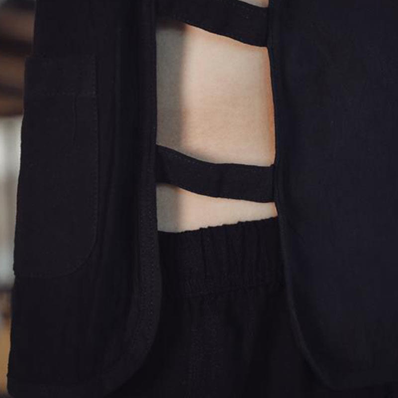 Buddha Stones Casual Chiński Żabka-Guzik Męska Bawełniana Kamizelka Kamizelka Z Kieszeniami