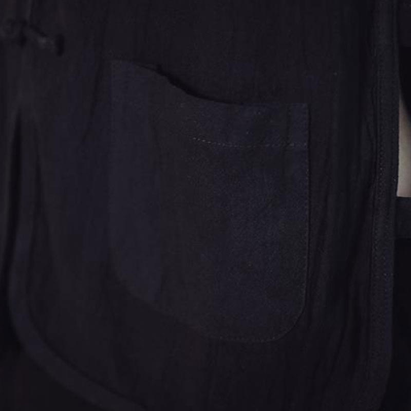 Buddha Stones Casual Chiński Żabka-Guzik Męska Bawełniana Kamizelka Kamizelka Z Kieszeniami