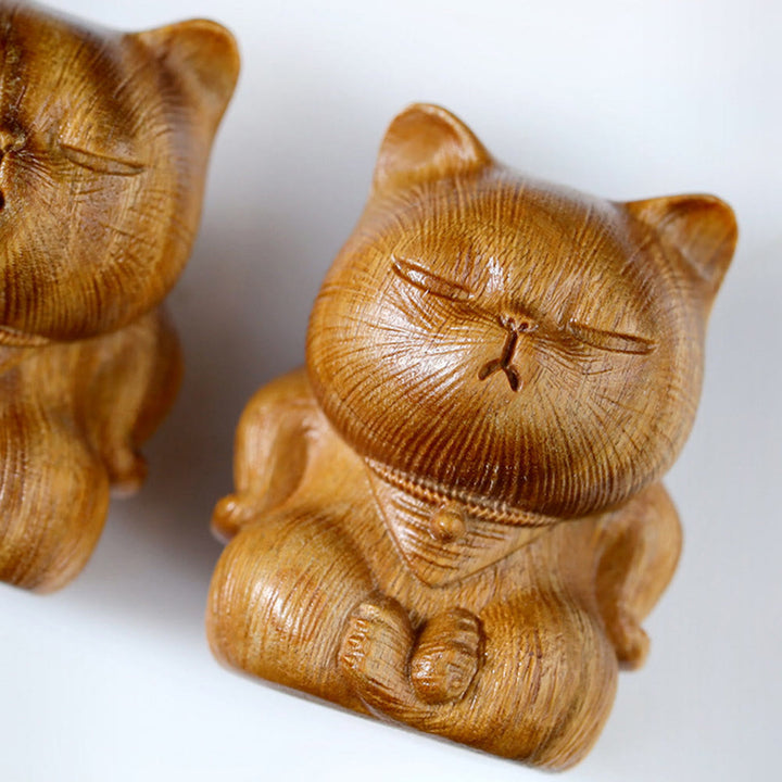 Buddha Stones Małe Mini Zielone Drzewo Sandałowe Szczęśliwy Kot Rzeźbione Uspokajające Dekoracje - image 10