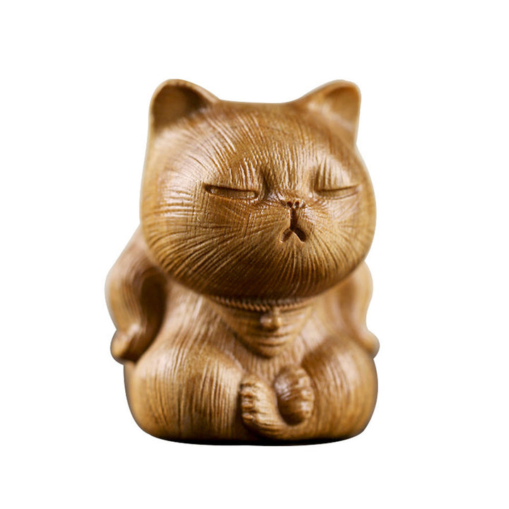 Buddha Stones Małe Mini Zielone Drzewo Sandałowe Szczęśliwy Kot Rzeźbione Uspokajające Dekoracje - image 12