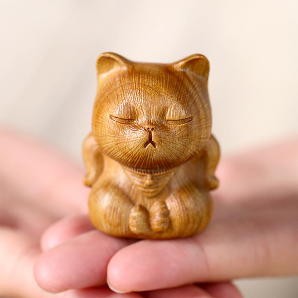 Buddha Stones Małe Mini Zielone Drzewo Sandałowe Szczęśliwy Kot Rzeźbione Uspokajające Dekoracje - image 5