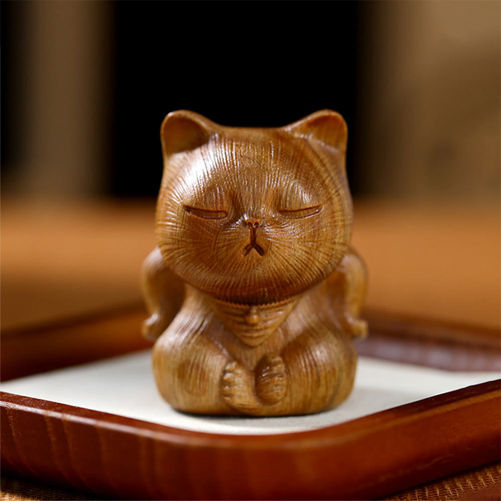 Buddha Stones Małe Mini Zielone Drzewo Sandałowe Szczęśliwy Kot Rzeźbione Uspokajające Dekoracje - Zielone drzewo sandałowe 5*3,8*3,6 cm - image 1