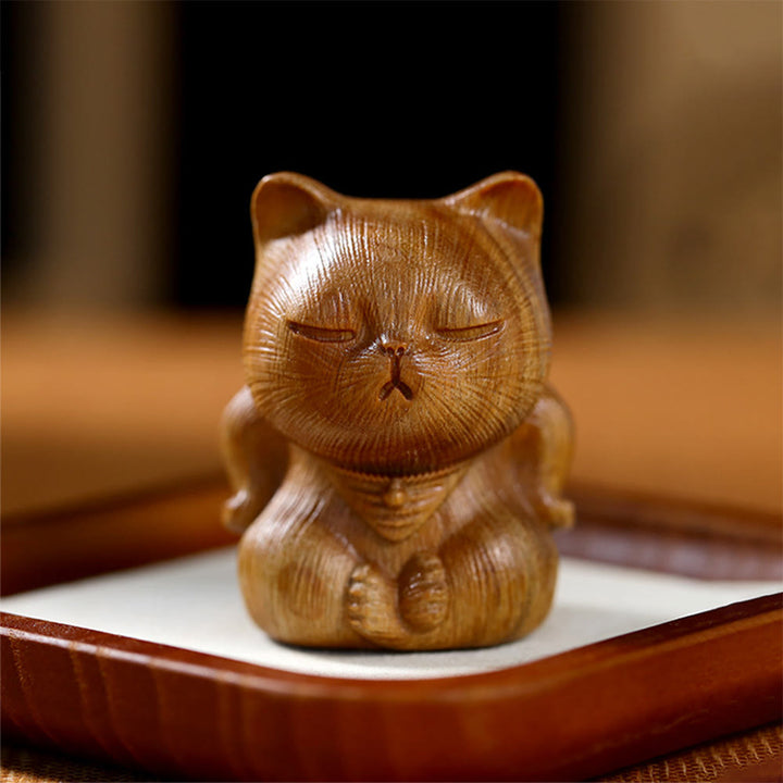 Buddha Stones Małe Mini Zielone Drzewo Sandałowe Szczęśliwy Kot Rzeźbione Uspokajające Dekoracje - Zielone drzewo sandałowe 5*3,8*3,6 cm - image 1