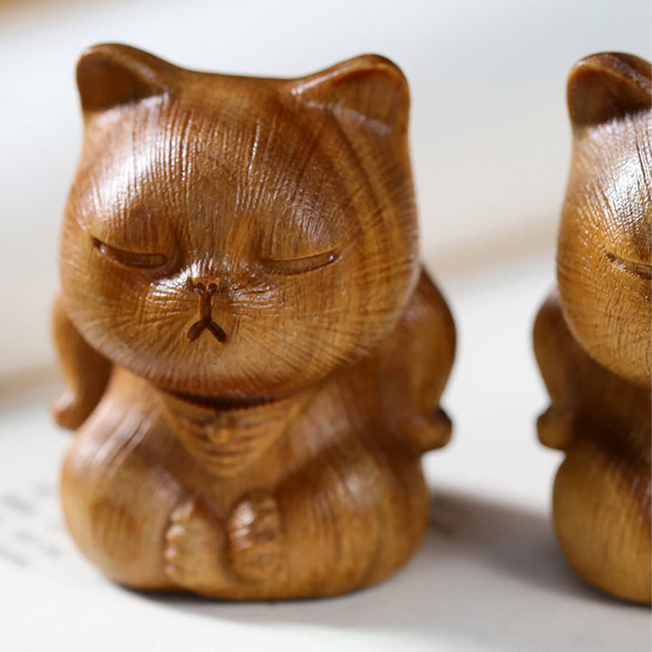 Buddha Stones Małe Mini Zielone Drzewo Sandałowe Szczęśliwy Kot Rzeźbione Uspokajające Dekoracje - image 3