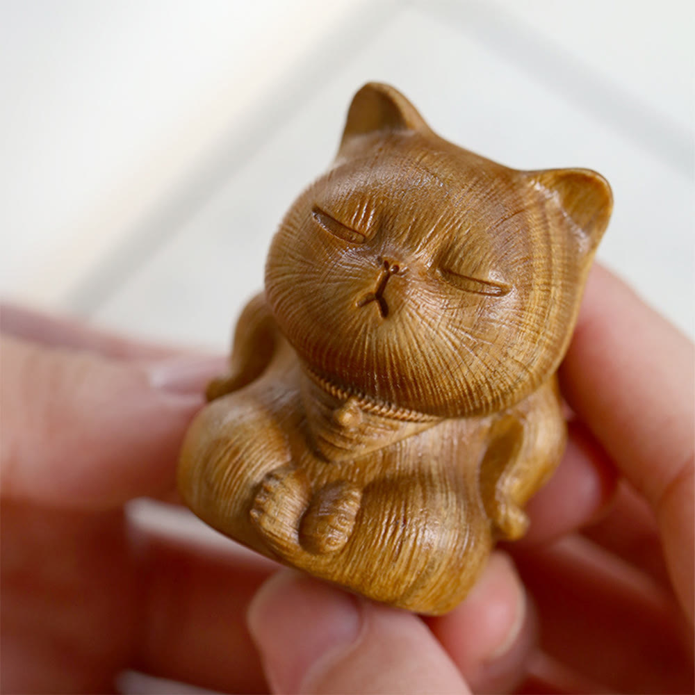 Buddha Stones Małe Mini Zielone Drzewo Sandałowe Szczęśliwy Kot Rzeźbione Uspokajające Dekoracje - image 10