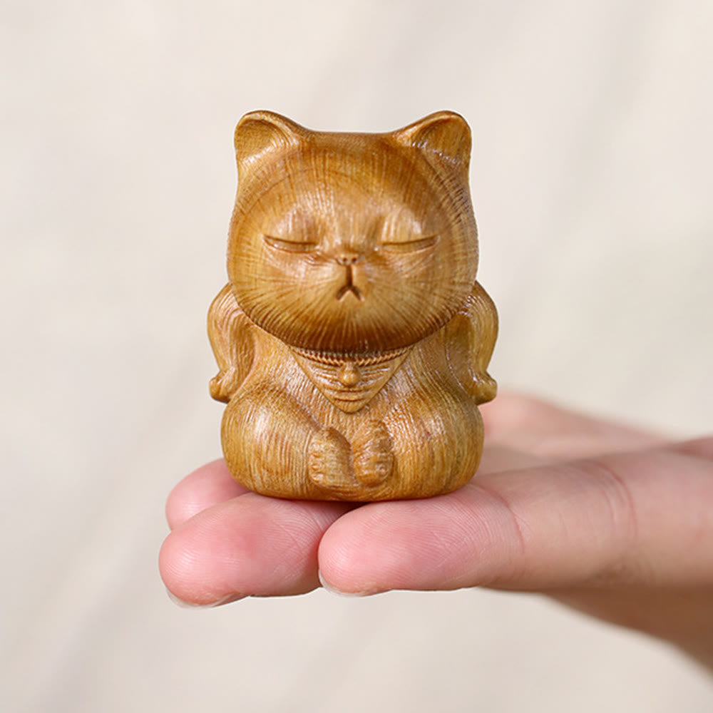 Buddha Stones Małe Mini Zielone Drzewo Sandałowe Szczęśliwy Kot Rzeźbione Uspokajające Dekoracje - image 8