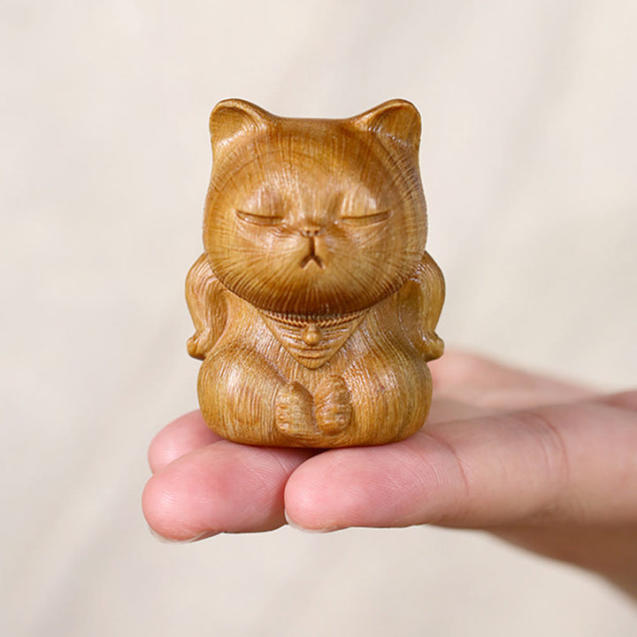 Buddha Stones Małe Mini Zielone Drzewo Sandałowe Szczęśliwy Kot Rzeźbione Uspokajające Dekoracje - image 8