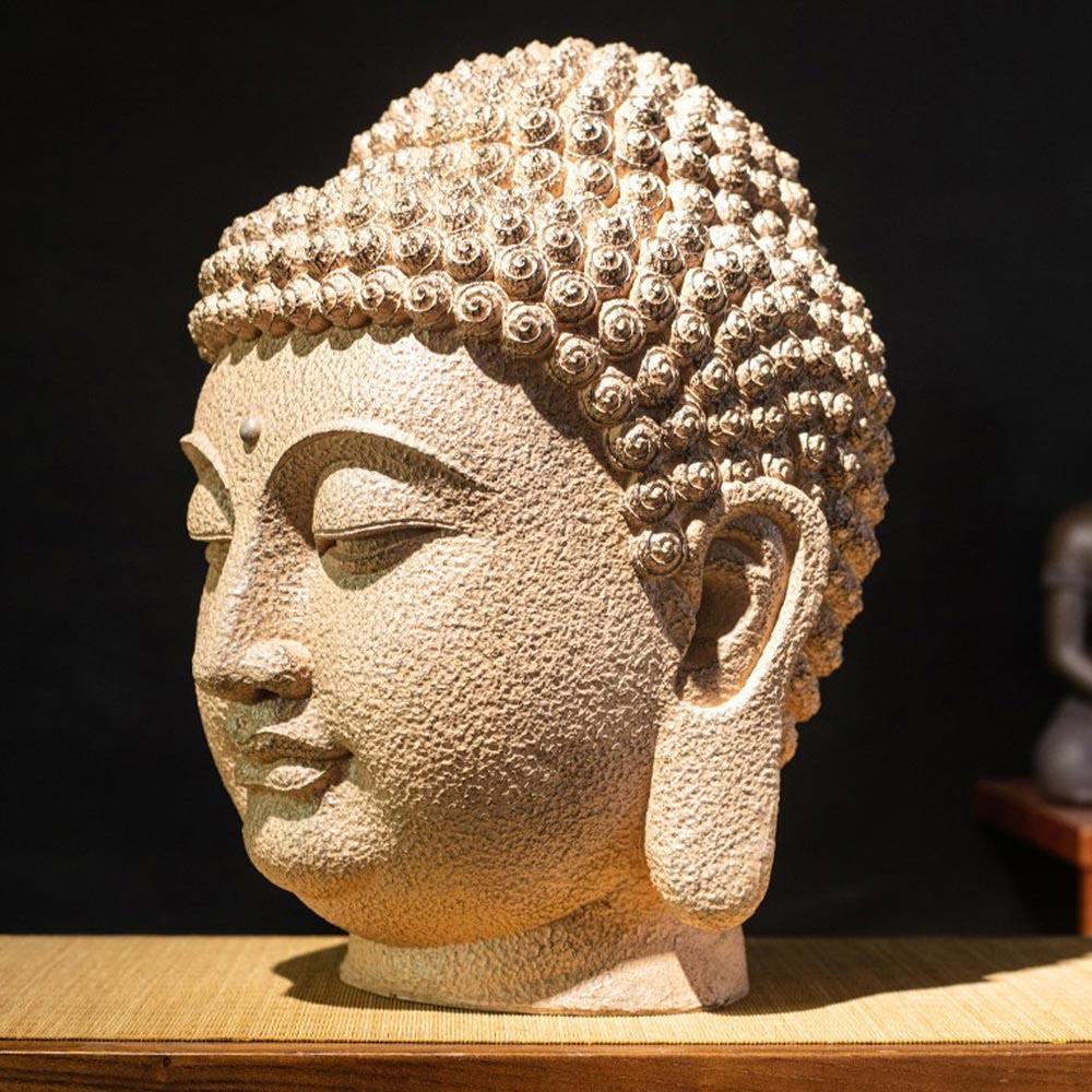 Buddha Stones Zamknięte Oczy Medytująca Głowa Buddy Żywica Statua Zen Dekoracja Domu 42*30*30cm - image 2
