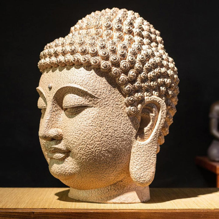 Buddha Stones Zamknięte Oczy Medytująca Głowa Buddy Żywica Statua Zen Dekoracja Domu 42*30*30cm - image 2
