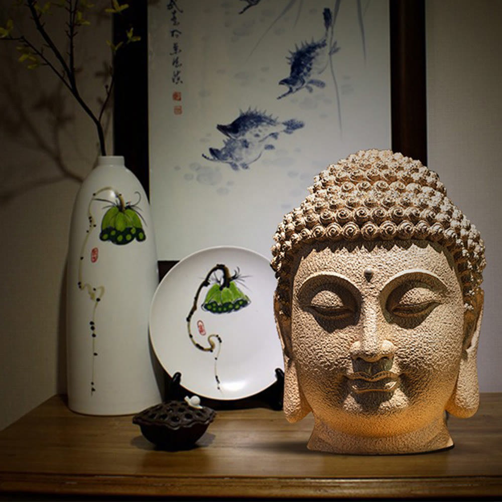 Buddha Stones Zamknięte Oczy Medytująca Głowa Buddy Żywica Statua Zen Dekoracja Domu 42*30*30cm - image 3