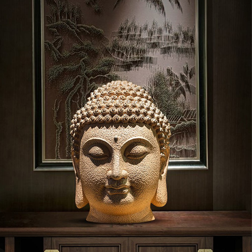 Buddha Stones Zamknięte Oczy Medytująca Głowa Buddy Żywica Statua Zen Dekoracja Domu 42*30*30cm - image 6