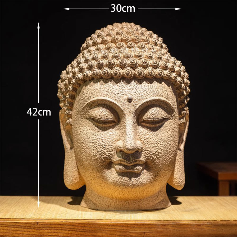Buddha Stones Zamknięte Oczy Medytująca Głowa Buddy Żywica Statua Zen Dekoracja Domu 42*30*30cm - image 4