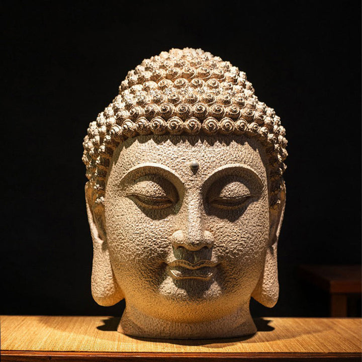 Buddha Stones Zamknięte Oczy Medytująca Głowa Buddy Żywica Statua Zen Dekoracja Domu 42*30*30cm - image 7