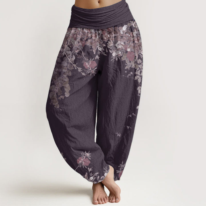 Buddha Stones Czysta bawełna Casual Red Peony Flower Vine Design Damskie spodnie haremowe z elastyczną talią - Ciemna Magenta - US22, UK/AU26, EU54 (6XL) - image 9