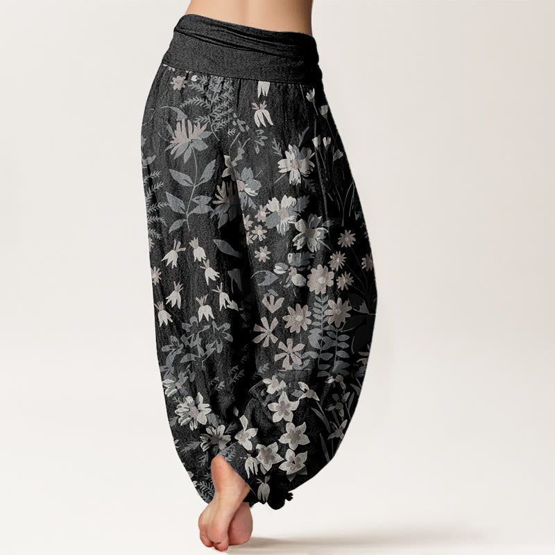 Buddha Stones Czysta bawełna Casual Daisy Kwiaty Liście Projekt Damskie Spodnie Harem Elastyczny Pas
