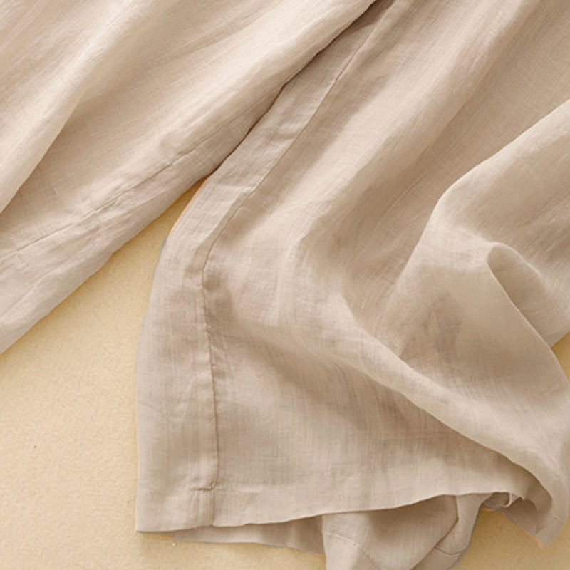 Buddha Stones Geometryczne Haftowane Elastyczna Talia Damskie Spodnie Bawełniane Lniane Szerokie Nogawki Z Kieszeniami - image 17