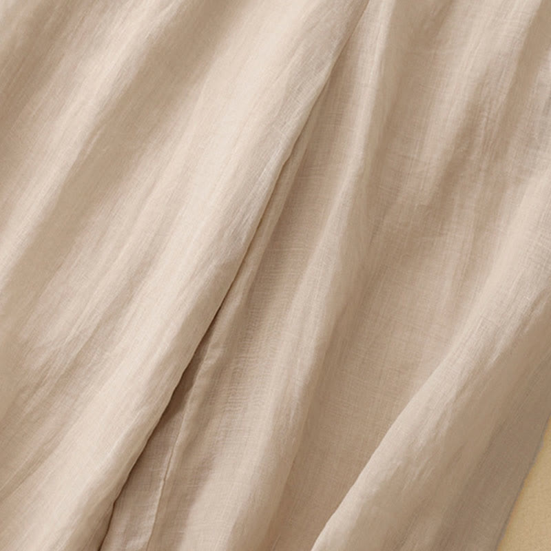 Buddha Stones Geometryczne Haftowane Elastyczna Talia Damskie Spodnie Bawełniane Lniane Szerokie Nogawki Z Kieszeniami - image 16