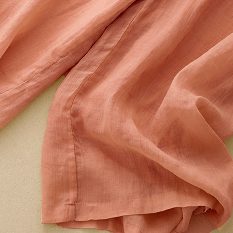 Buddha Stones Geometryczne Haftowane Elastyczna Talia Damskie Spodnie Bawełniane Lniane Szerokie Nogawki Z Kieszeniami - image 4