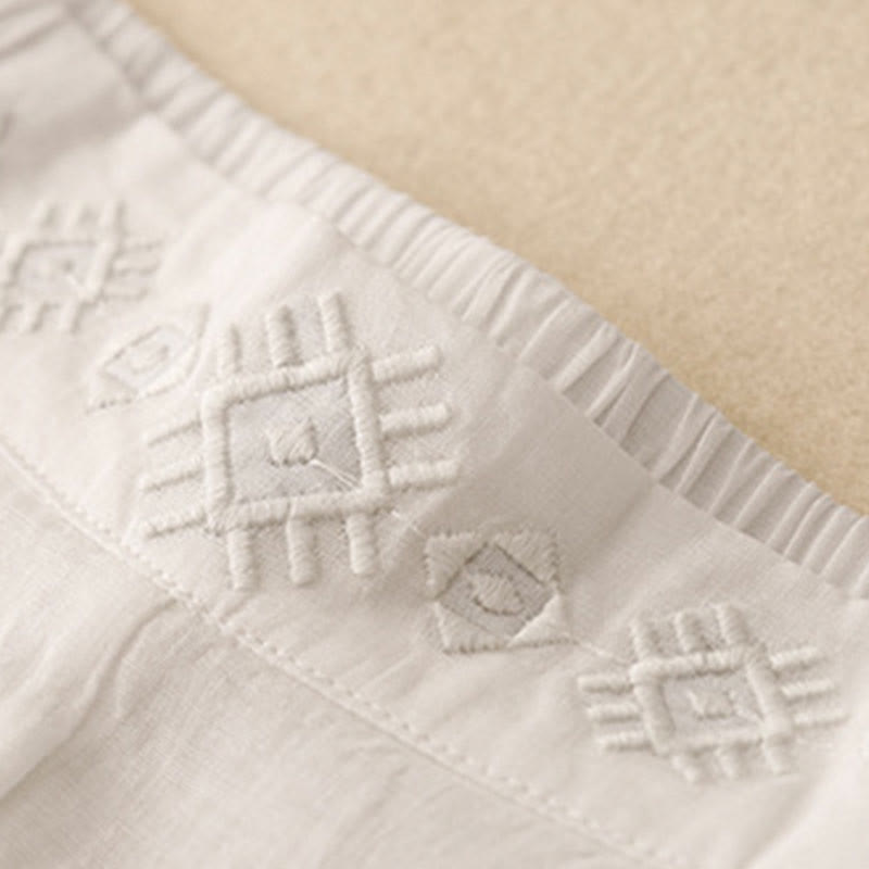 Buddha Stones Geometryczne Haftowane Elastyczna Talia Damskie Spodnie Bawełniane Lniane Szerokie Nogawki Z Kieszeniami - image 22