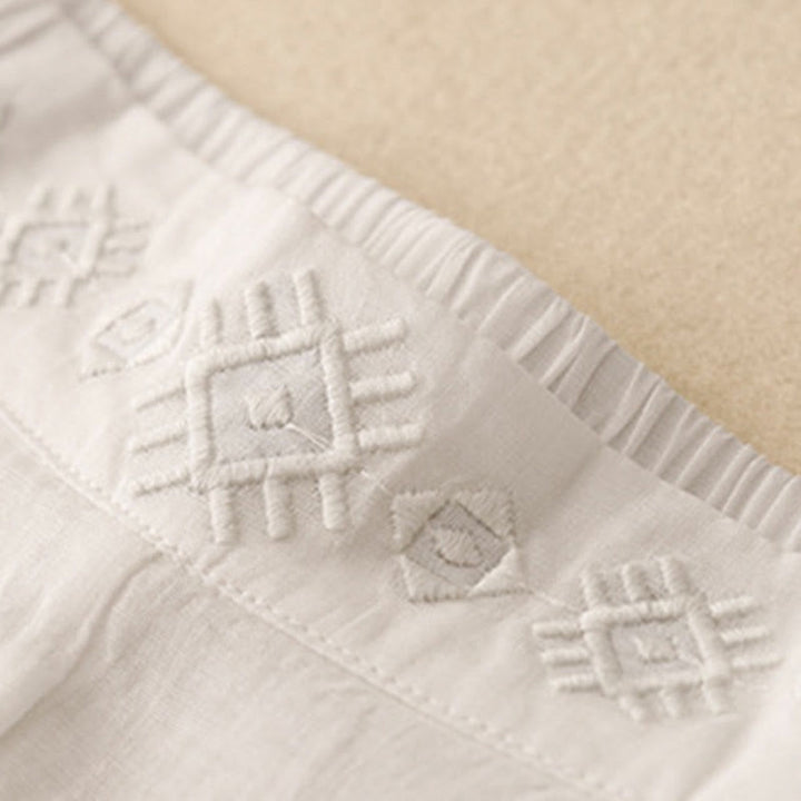 Buddha Stones Geometryczne Haftowane Elastyczna Talia Damskie Spodnie Bawełniane Lniane Szerokie Nogawki Z Kieszeniami - image 22