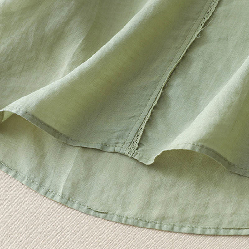 Koszula damska z haftem „Buddha Stones” z dekoltem w serek i krótkim rękawem, wykonana z bawełny i lnu - image 11