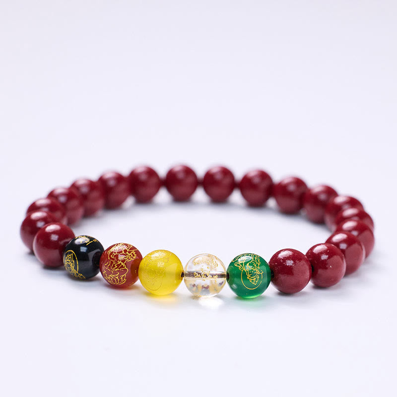Buddha Stones Cinnabar Agat Pięć Kierunków Bogowie Bogactwa Błogosławieństwo Bransoletka