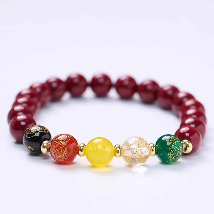 Buddha Stones Cinnabar Agat Pięć Kierunków Bogowie Bogactwa Błogosławieństwo Bransoletka
