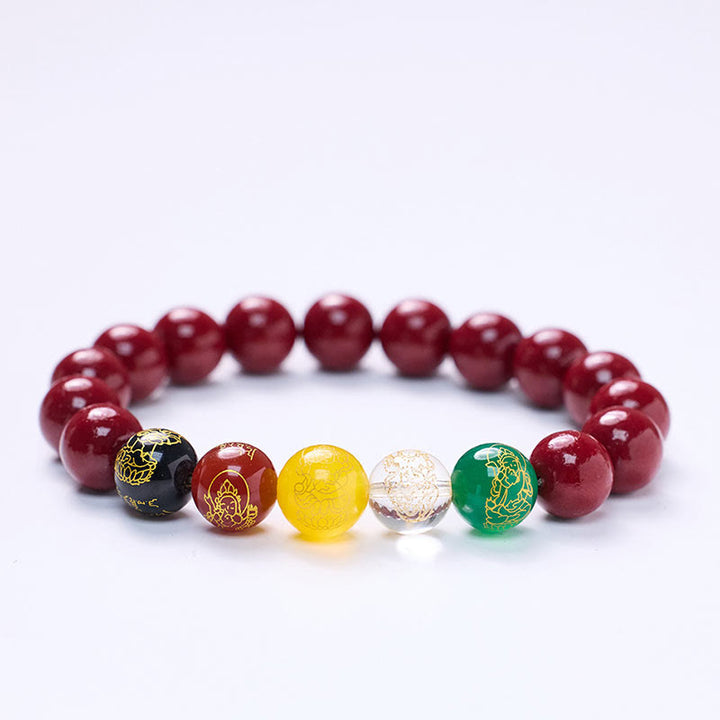 Buddha Stones Cinnabar Agat Pięć Kierunków Bogowie Bogactwa Błogosławieństwo Bransoletka