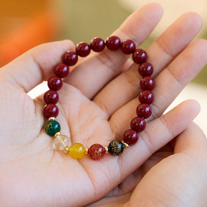Buddha Stones Cinnabar Agat Pięć Kierunków Bogowie Bogactwa Błogosławieństwo Bransoletka