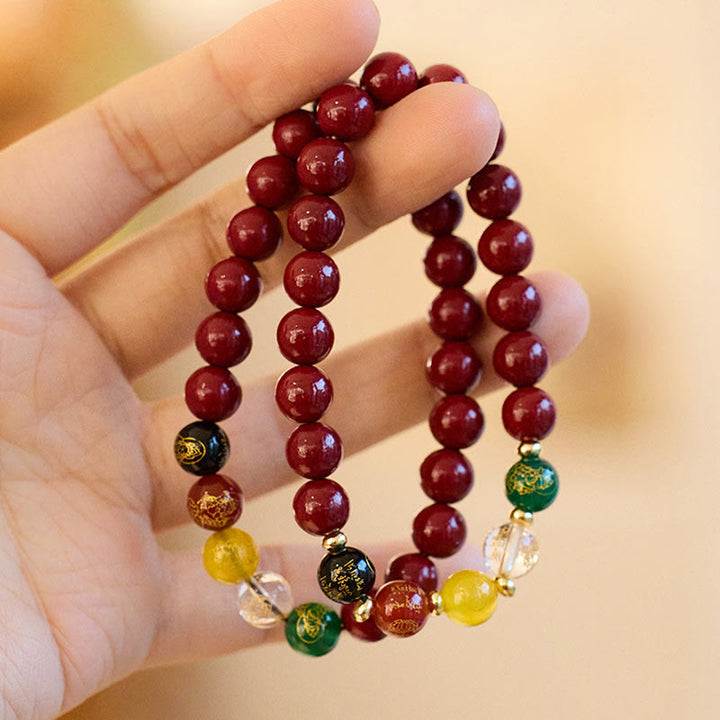 Buddha Stones Cinnabar Agat Pięć Kierunków Bogowie Bogactwa Błogosławieństwo Bransoletka