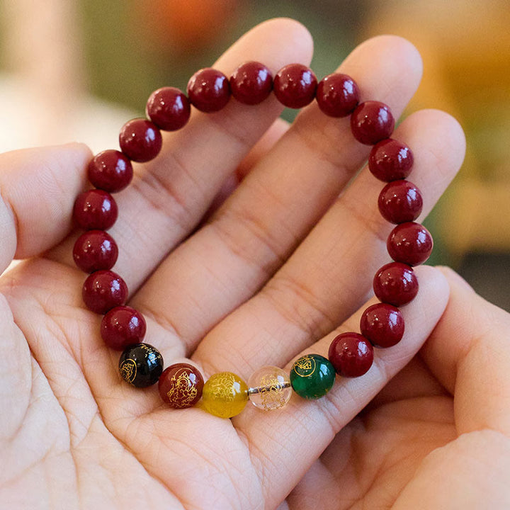 Buddha Stones Cinnabar Agat Pięć Kierunków Bogowie Bogactwa Błogosławieństwo Bransoletka