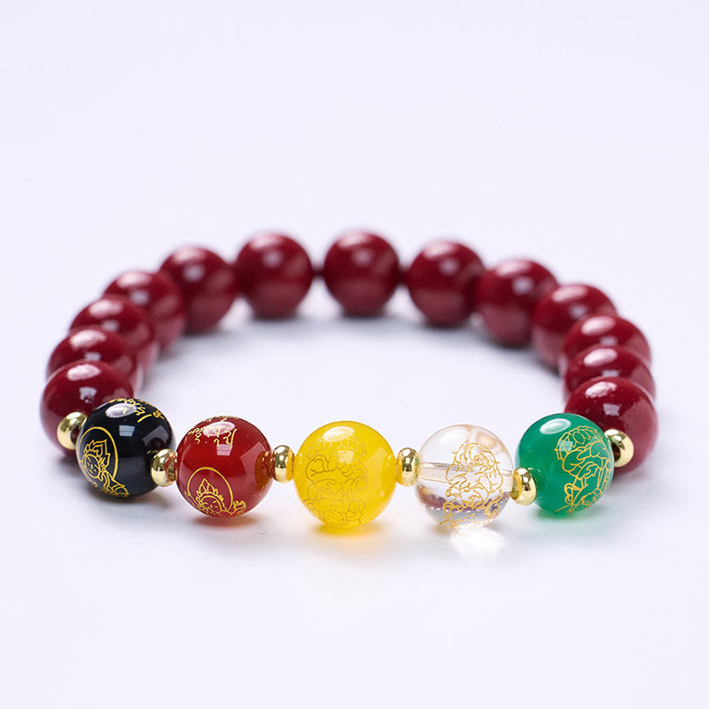 Buddha Stones Cinnabar Agat Pięć Kierunków Bogowie Bogactwa Błogosławieństwo Bransoletka